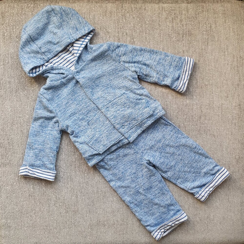 2- Piece Set Striped Hooded Jacket and Pants Size 0-3 Months